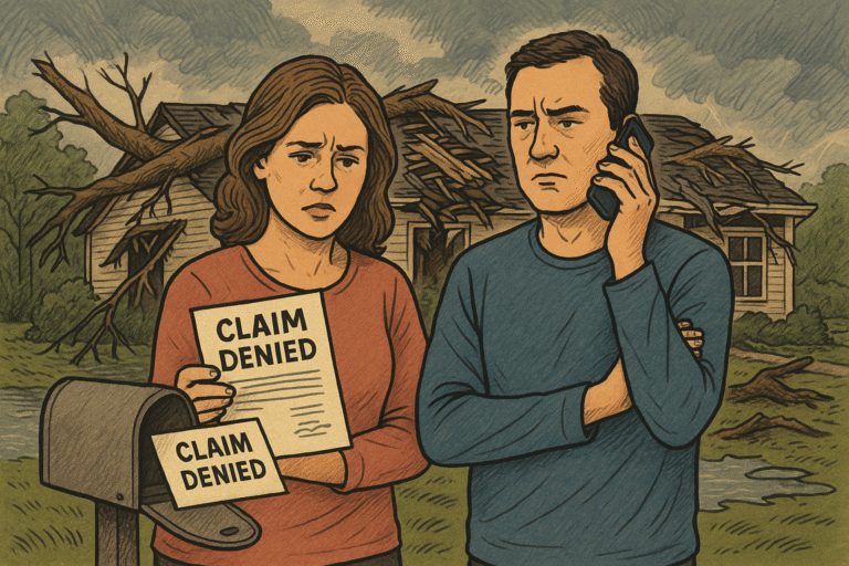 Homeowners have their storm damage insurance claim denied.